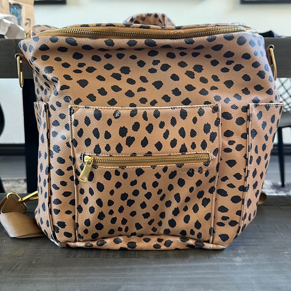 Fawn cheetah print backpack diaper bag